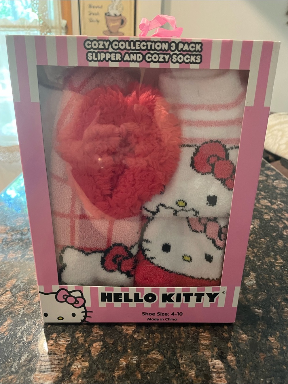 Hello Kitty Pink and Red Cozy Slipper & Socks 3-Pack